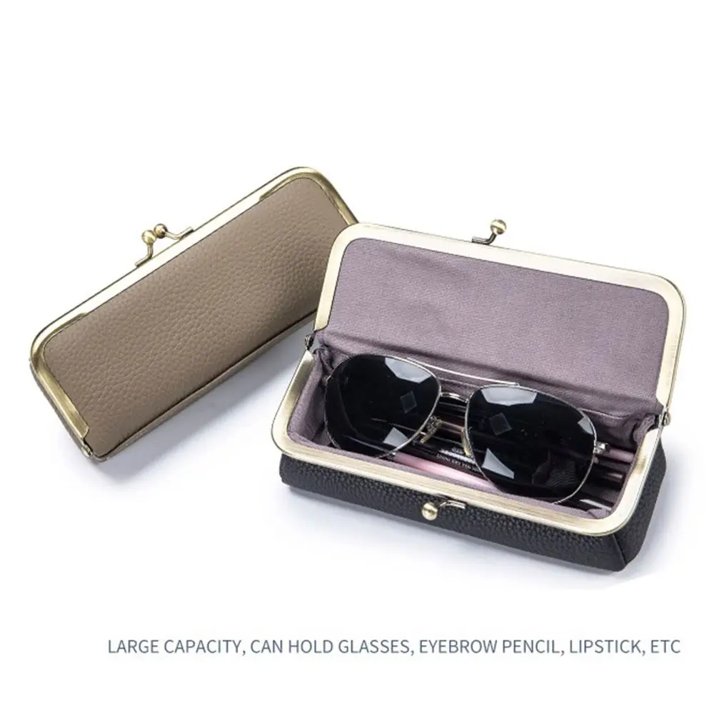 صناديق النظارات الجلدية الأصلية حامل إغلاق تلقائي متعدد الوظائف منظم النظارات مقلمة حواجب فاخرة واسعة #5