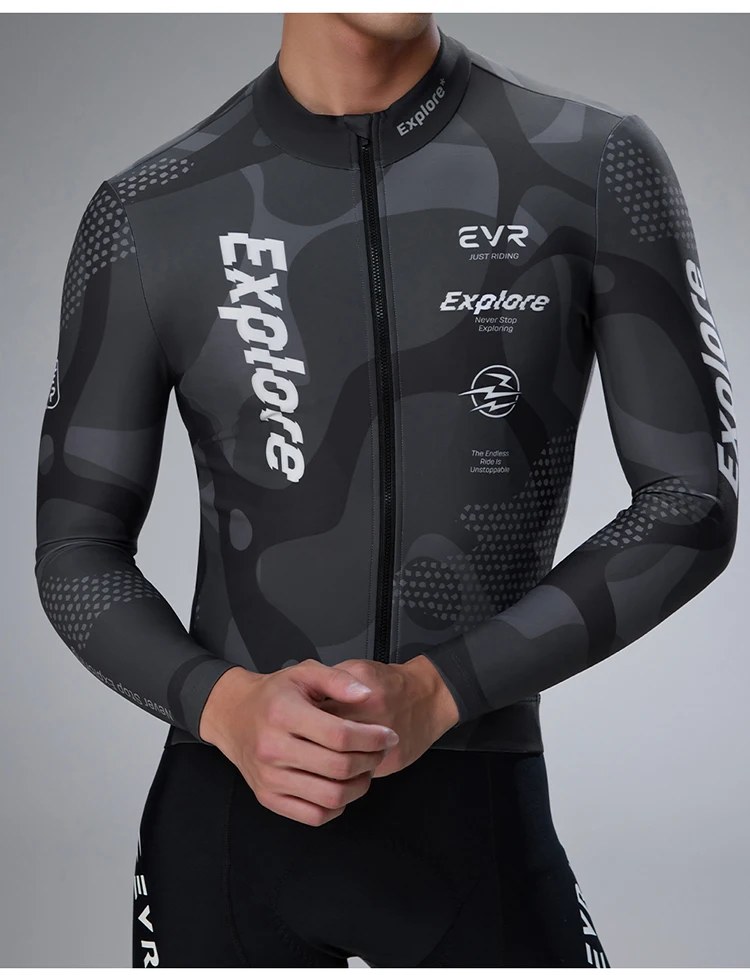 EVR Pro Herren Winter Fleece Fahrradtrikot Thermisch Winddicht Langarm Fahrradjacke Warme Rennrad MTB Fahrradbekleidung – Detail 17