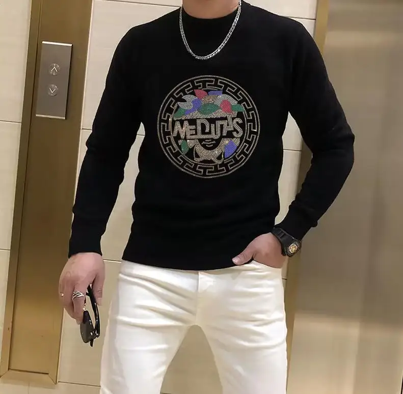 

Brand Streetwear Rhinestones sweater Men Hip Hop top pullover Slim Fit Casual Men