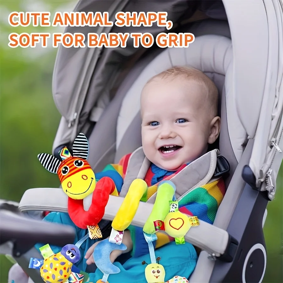 아기 장난감 유모차 펜던트, 무작위 색상의 나선형 플러시 리본을 가진 당나귀, 걸이용으로 적합합니다. 유아용 딸랑이 장난감