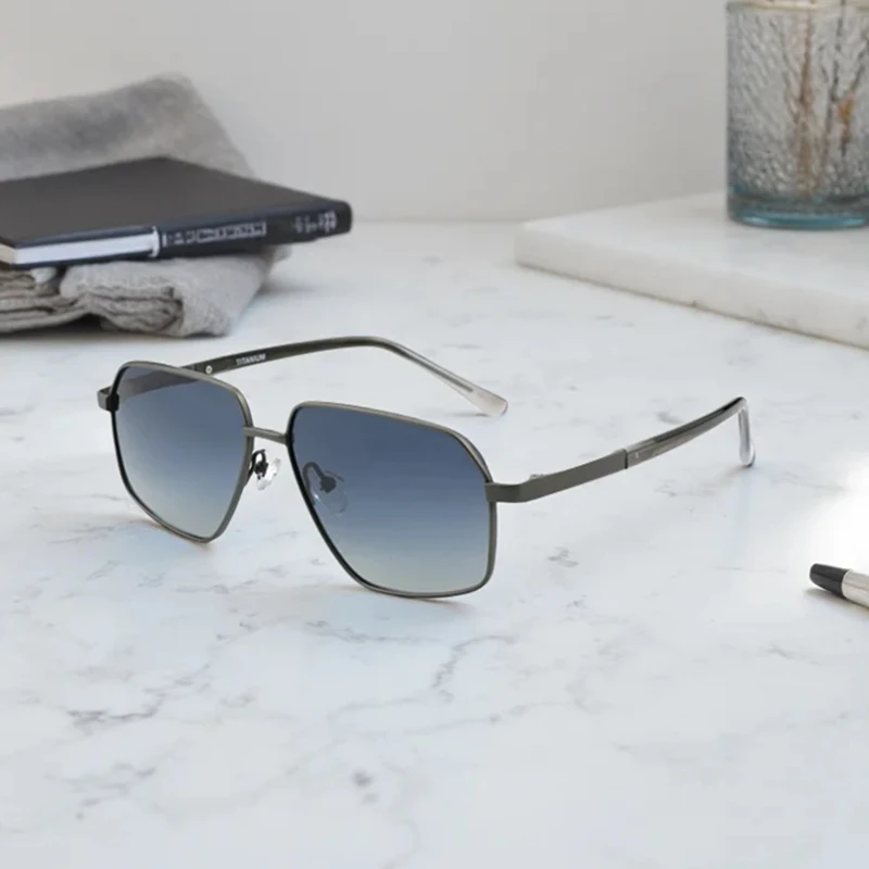 Pure Titanium Trendy Anti-ultraviolet Sunglasses for Men Stylish Titanium Sun Glasses Male Polygon UV400 Sunglass Shades