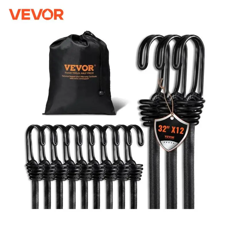 VEVOR 12 adet Elastik Bungee Şok Kablosu Kayışı Streç A3 Çelik Kanca ile Araba Bagaj Çadırı Kayık Tekne Kano Bisikletleri Halat Kravat