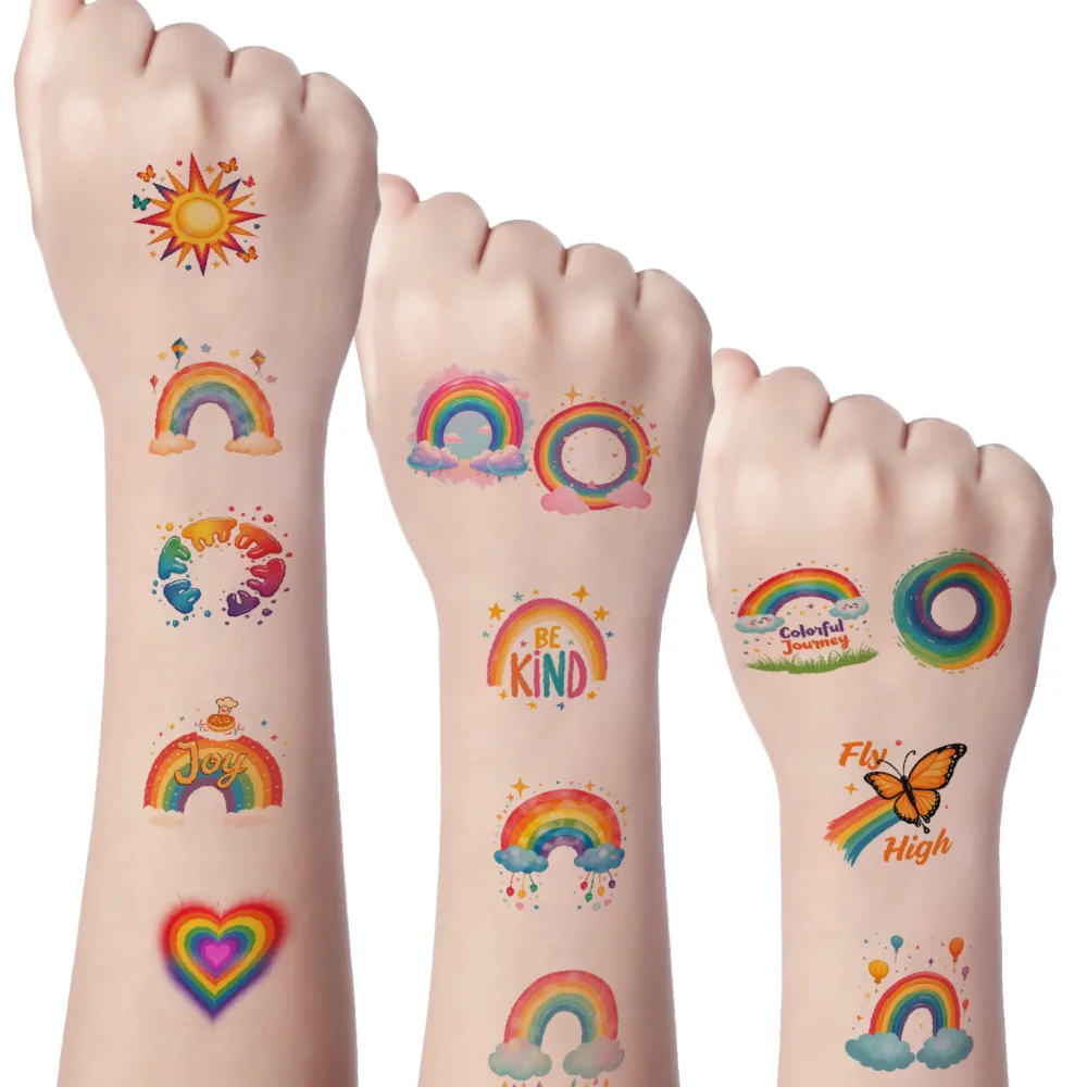 

63pcs Temporary Tattoo Sun Cartoon Rainbow Heart Temporary Tattoo Stickers For Shoulders Women