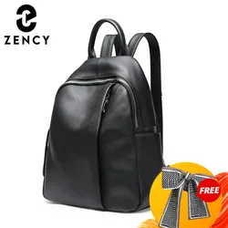 Zency Anti-theft Design Women Backpack 100% Genuine Leather Classic Black School Bag For Girls Daily Casual Travel Bag Knapsack