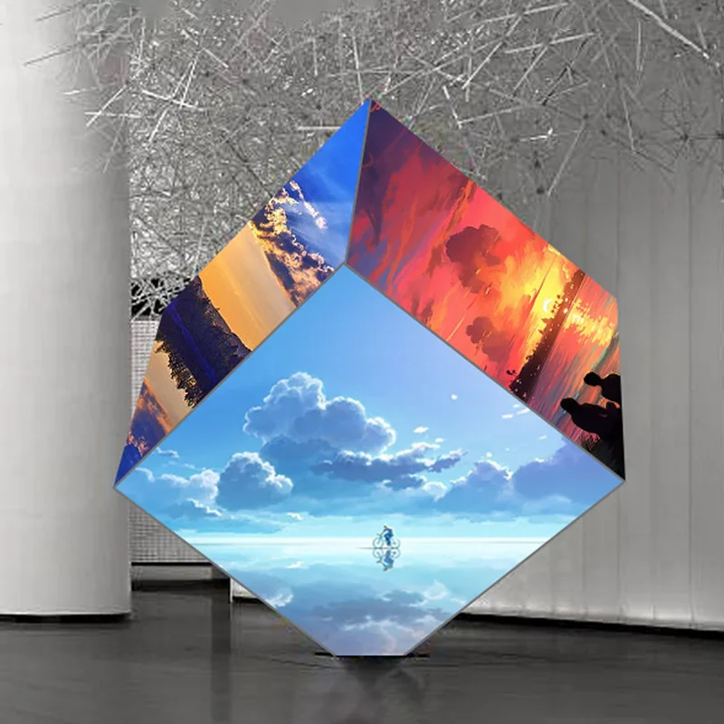 شاشة LED داخلية/خارجية HD P3.91 شاشة مكعب سحري 5 جوانب لإعلان متجر البيع بالتجزئة صورة فيديو مستوحاة #3