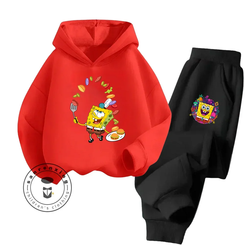 2024 Lovely SpongeBob Pattern Elastic New Long Sleeve Suitable for Kids Fall Winter Wear Trendy Design Kawaii Hoodie Tracksuit