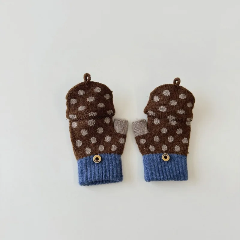 3-8Y Baby Gloves Winter Boys Girls Children's Cold Resistant Five Finger Knitted Finger Warmth Children's Half Finger Gloves