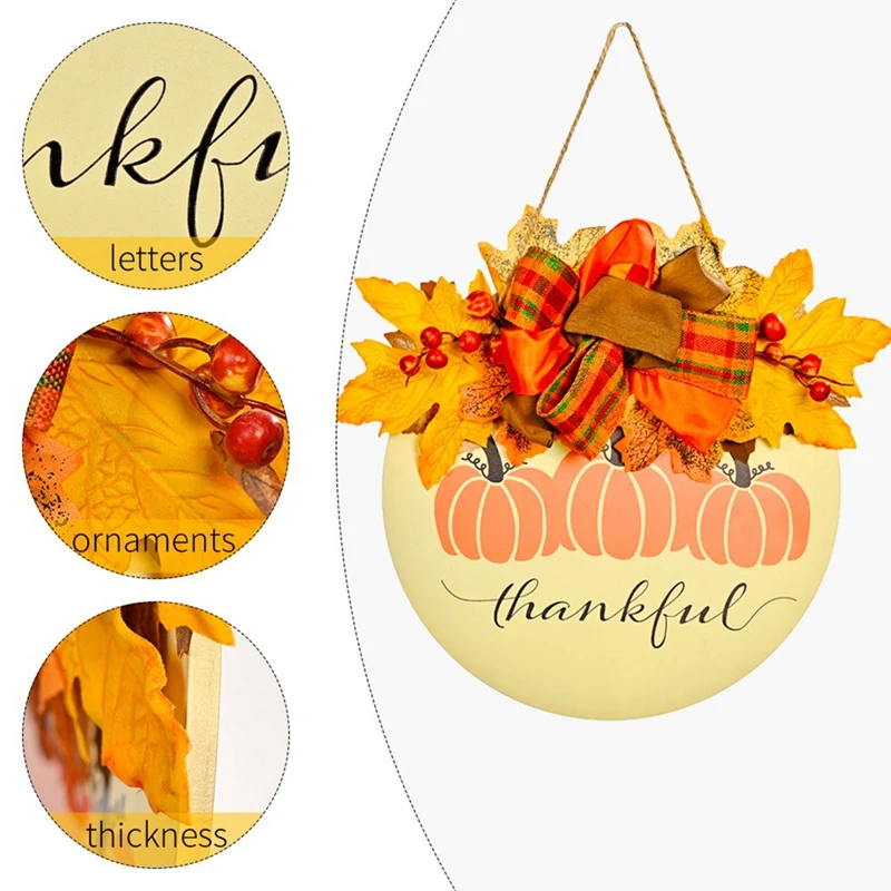 1 Piece Thanksgiving Decoration Pumpkin Doorplate Door Hanging Wooden 30Cm Harvest Festival Home Wall Wreath Decoration