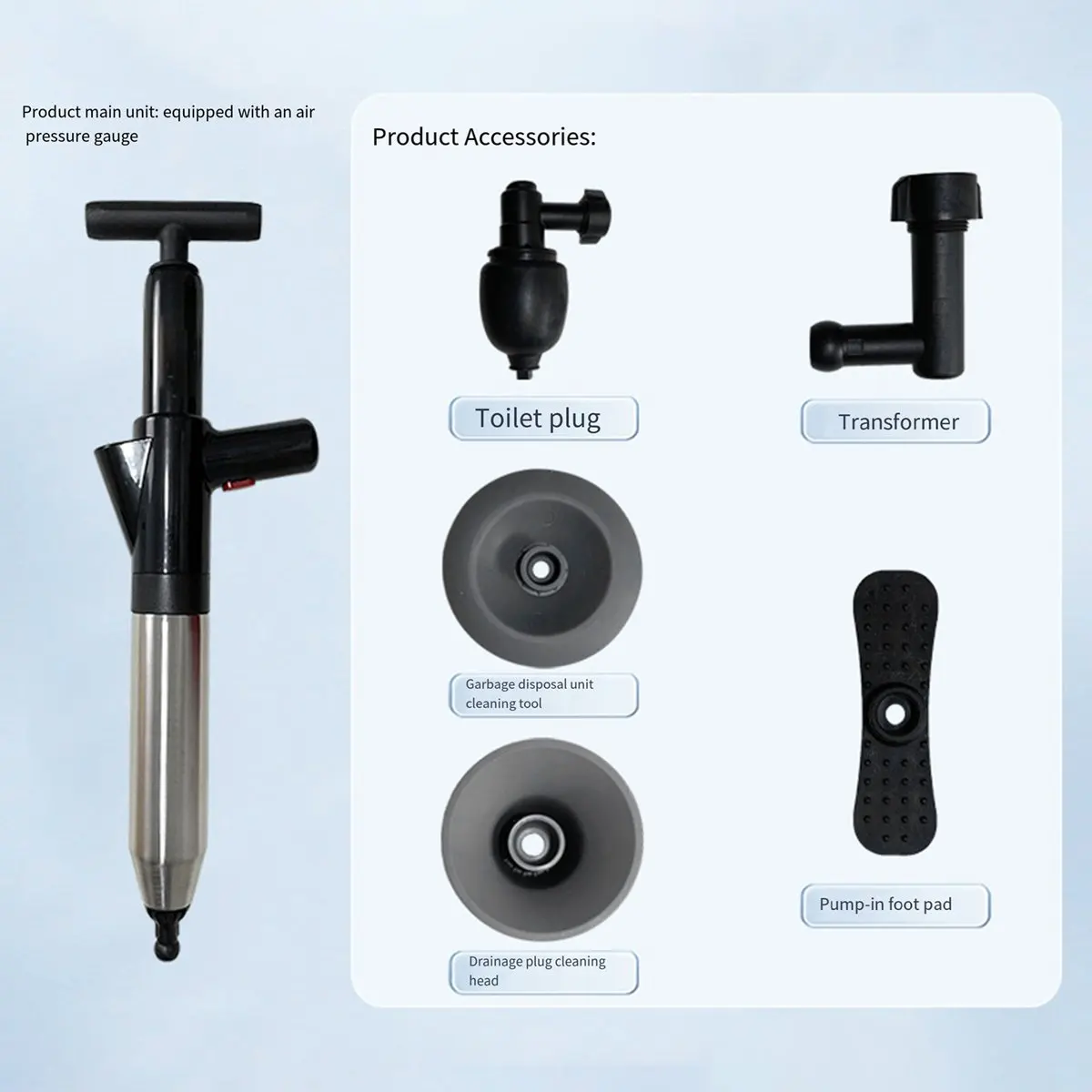 A08I Toilet Plunger High Pressure Drain Plunger Dredge Clog Remover Sewer Pipe Unblocker Air Drain Blaster