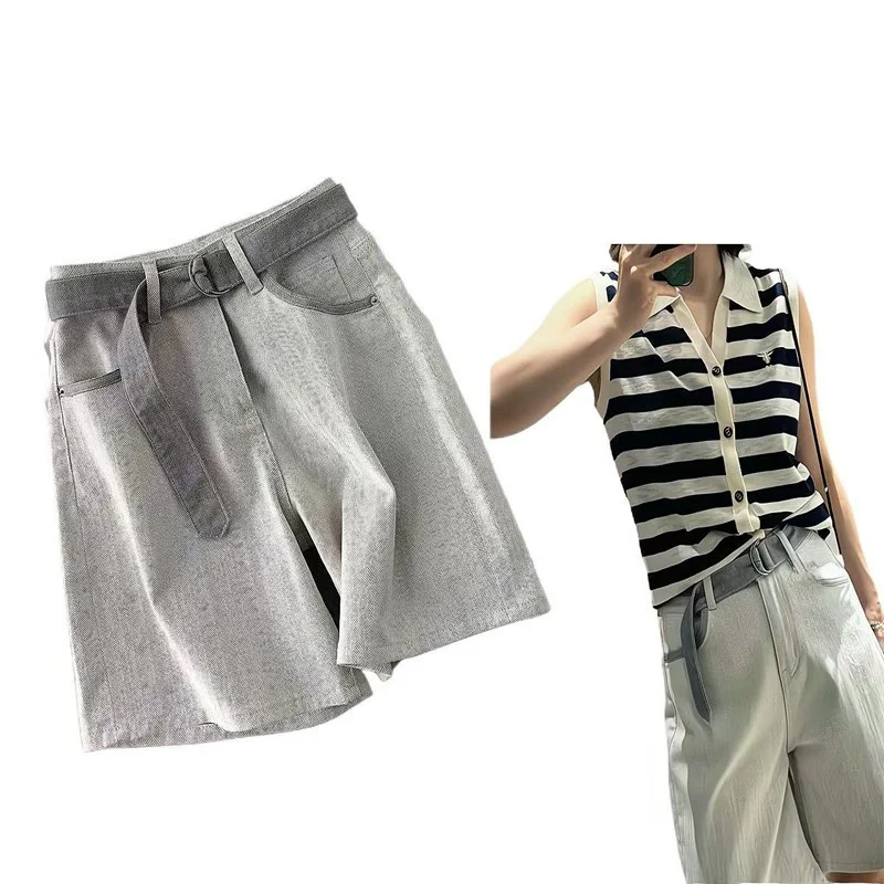 

Уникальные повседневные джинсовые шорты для женщин: новые летние свободные прямые бриджи до колена для города, модные шорты-бермуды