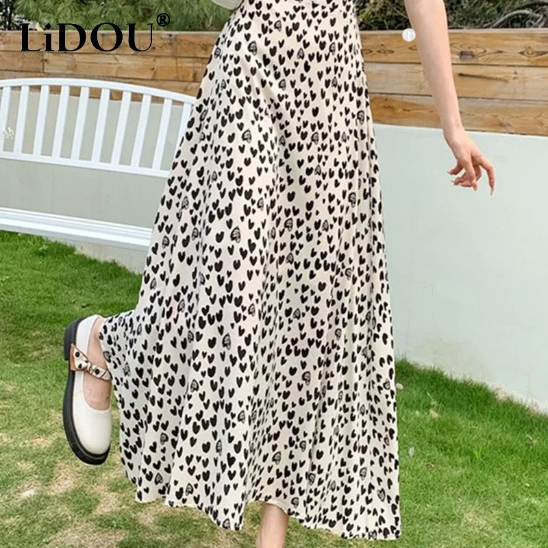 

2023 Summer New Floral Printing Large Skirt Hem Chiffon A-line Skirt Women High Waisted Prairie Chic Elegant Female Clothing