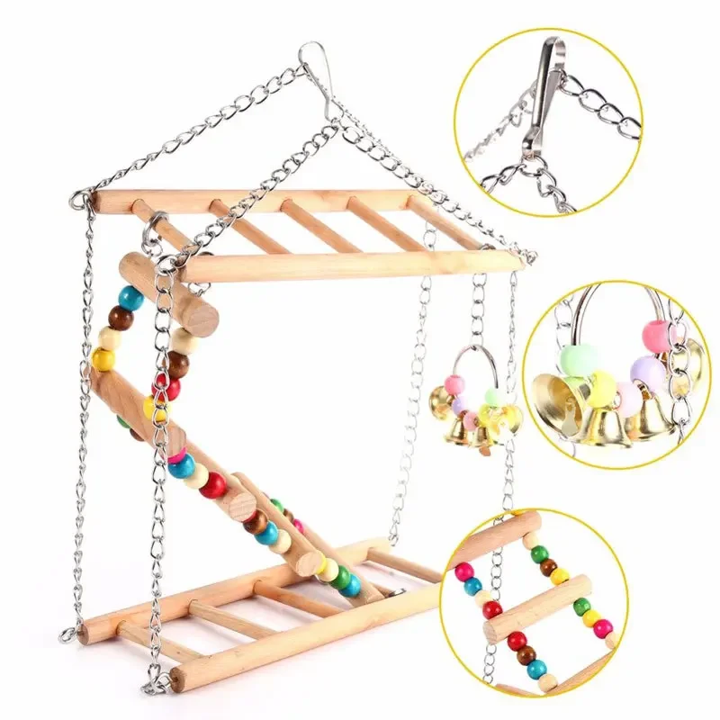 Bird toy ladder, double-layer swing, bird supplies, stairs, rings, bells, parrot toys