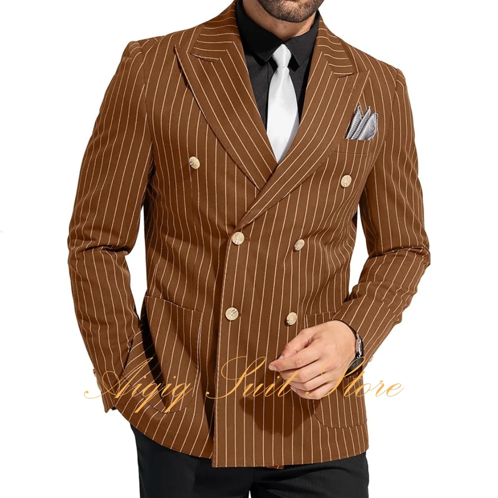 

Мужской костюм в полоску, деловой пиджак для мужчин, двубортные пальто с лацканами, повседневный пиджак, мужские костюмы