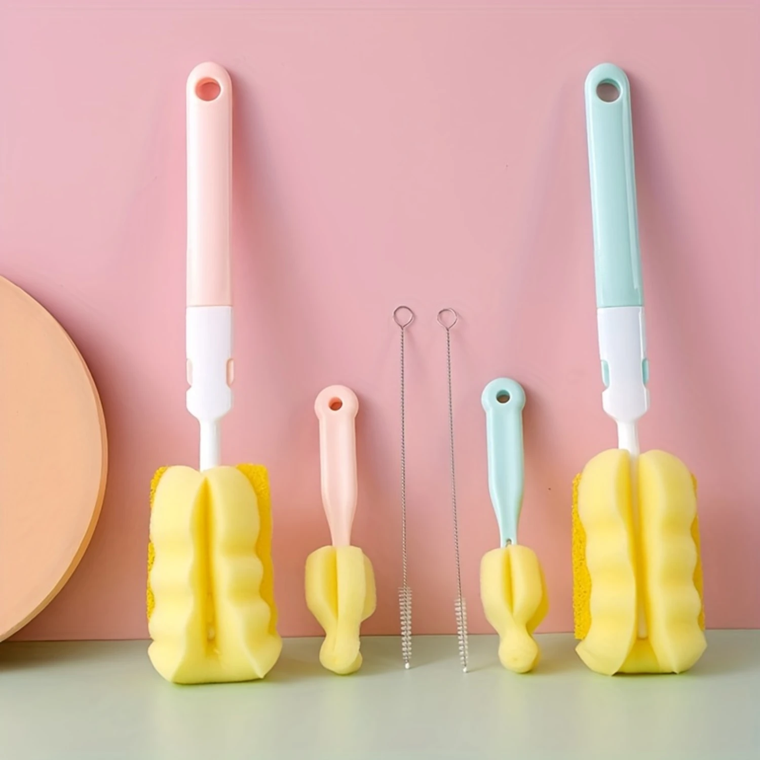 

3pcs/set, Sponge Bottle Brush, Foldable Cup Brush, Removable Vacuum Cup Brush, Pacifier Brush, Straw Brush Dish cleaning brush