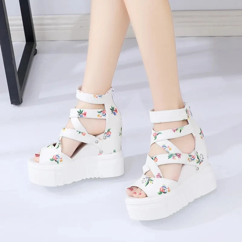 2022 Hot Print Leisure Wedges Women\'s Shoes Summer Shoes Women Sandals Platform Shoelaces High Heels Casual Shoes Woman