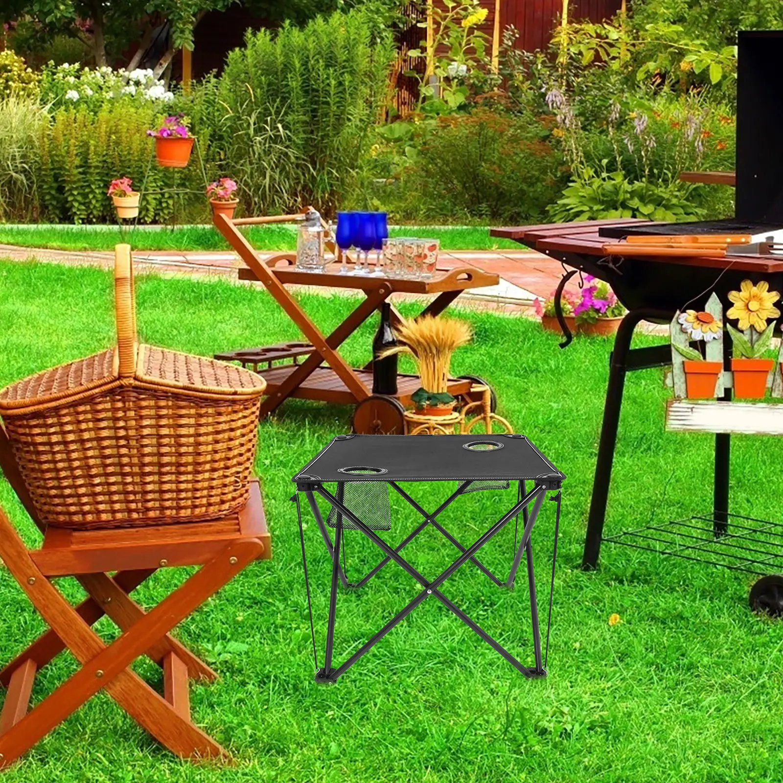 

1pc Outdoor Folding Portable Camping Table Lightweight Foldable Picnic Table With 2 Cup Holders For Beach Bbq Hiking Travel