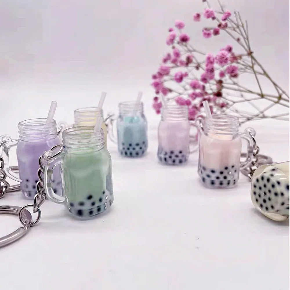 5 Sets Mini Bubble Tea Schlüsselanhänger - Perfekt zum Dekorieren von Rucksäcken und Autoschlüsseln, und auch ideal als Geschenk für Freunde
