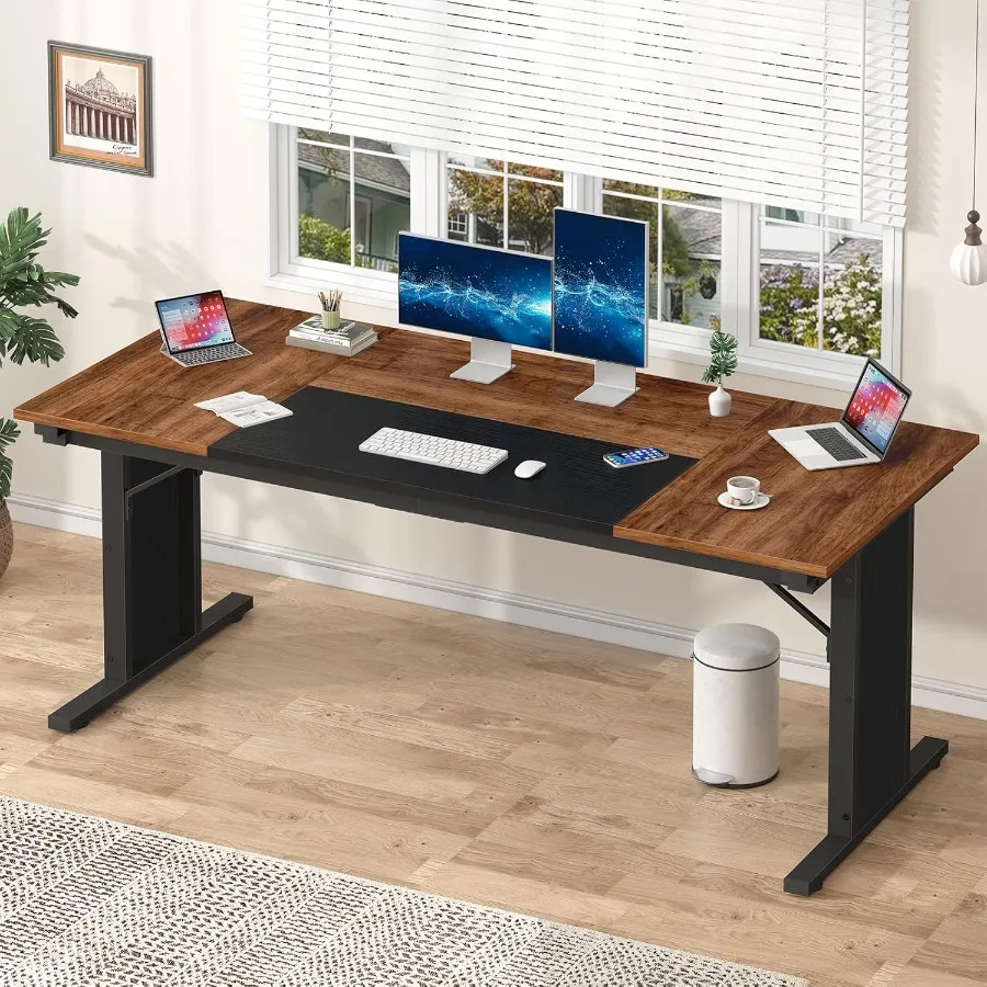 

63 inch Large Computer Desk for Home Office and Gaming Setup Modern Executive Work Desk with Brown and Black Finish Spacious St