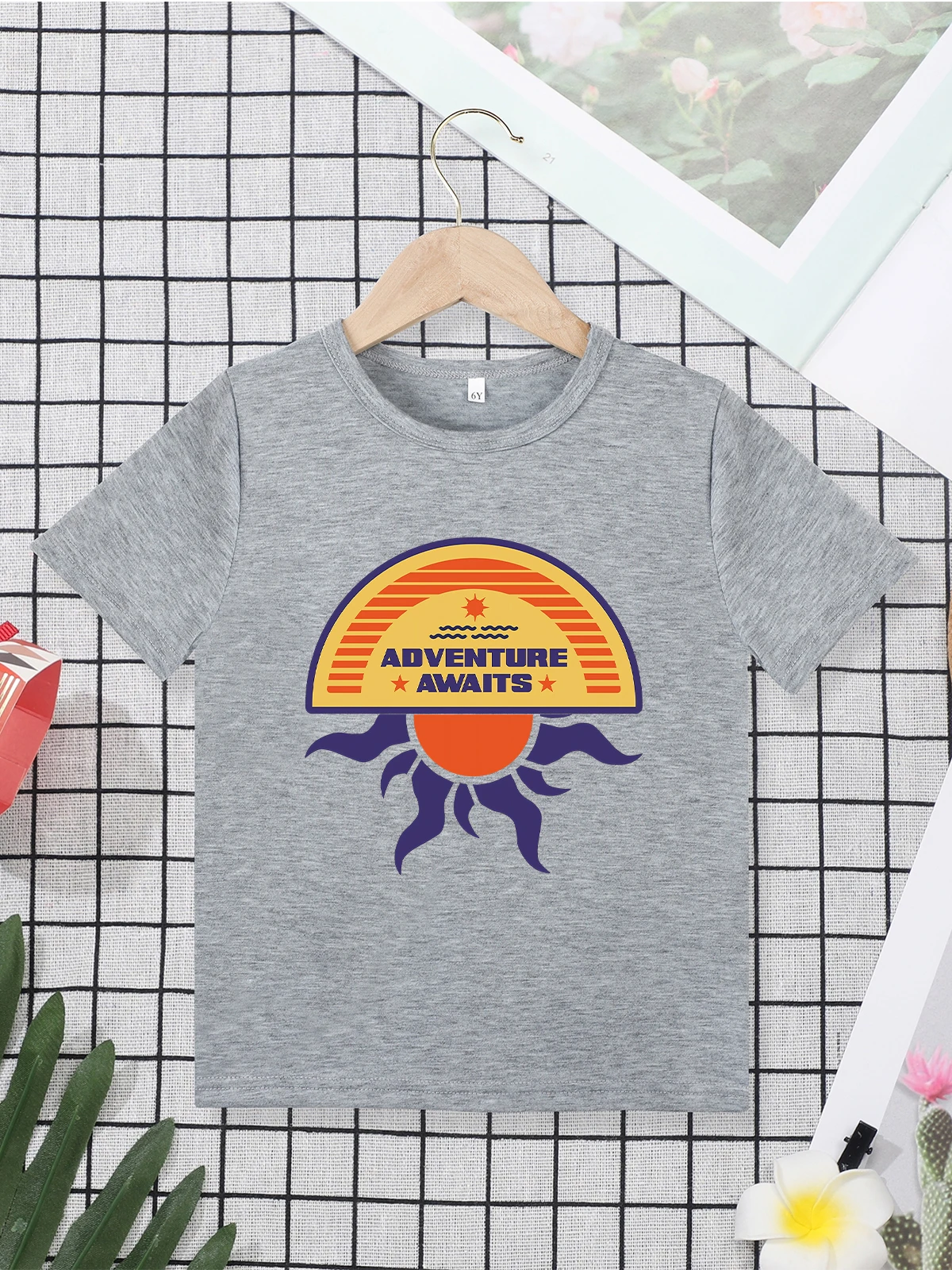 Adventure Awaits Stylish Boys Clothes Summer Streetwear Outdoor Play Grey Tops 2-7 Years Kids T Shirt High Quality Fabric