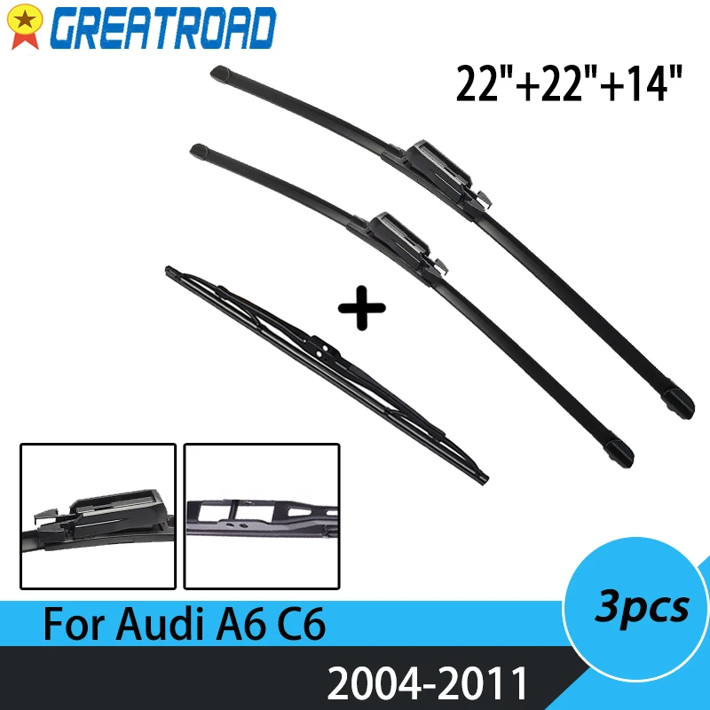 Wiper Front & Rear Wiper Blades For Audi A6 C6 2004 05 06 07 08 09 10 2011 Windshield Windscreen Front Rear Window 22