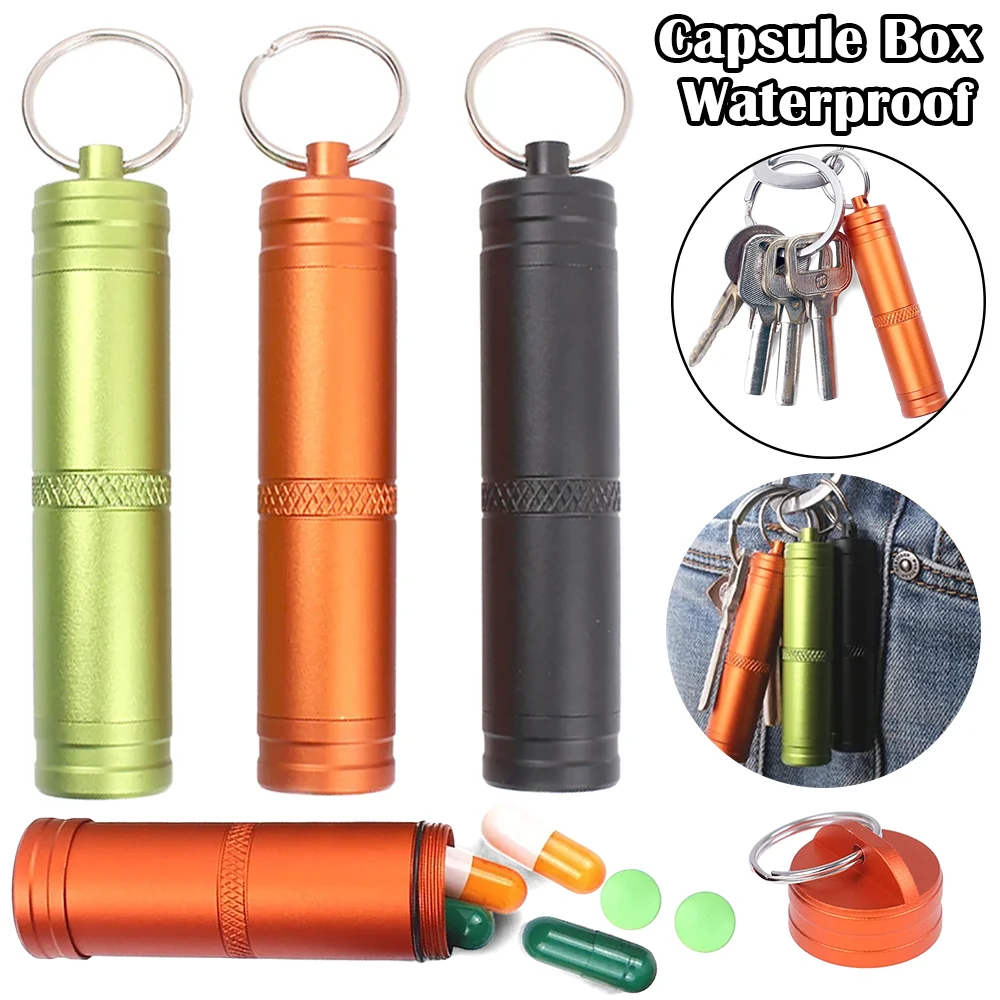 

Aluminum Alloy Waterproof Container Airtight Keychain Portable Capsule Outdoor Emergency Pill Case Hike EDC Survival Gear