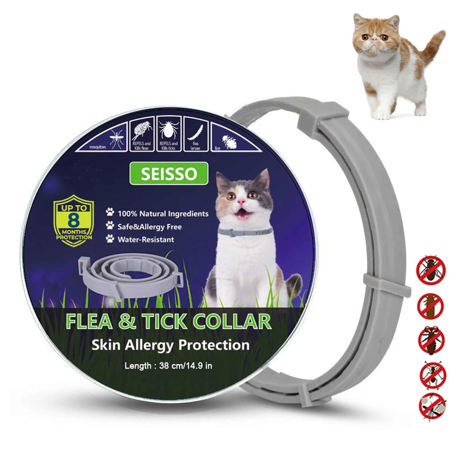 

SEISSO Flea Collar for Dogs Flea and Tick Cat Collar Summer Dogs Pets Accessories Waterproof 8 Months Protection