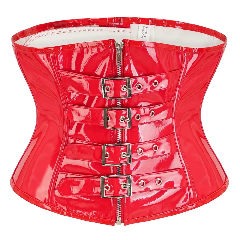 PVC Leather Underbust Corsets Zipper Sexy Waist Slimming Bustiers Body Shaper for Women Steampunk Corset Belt Waist Trainer