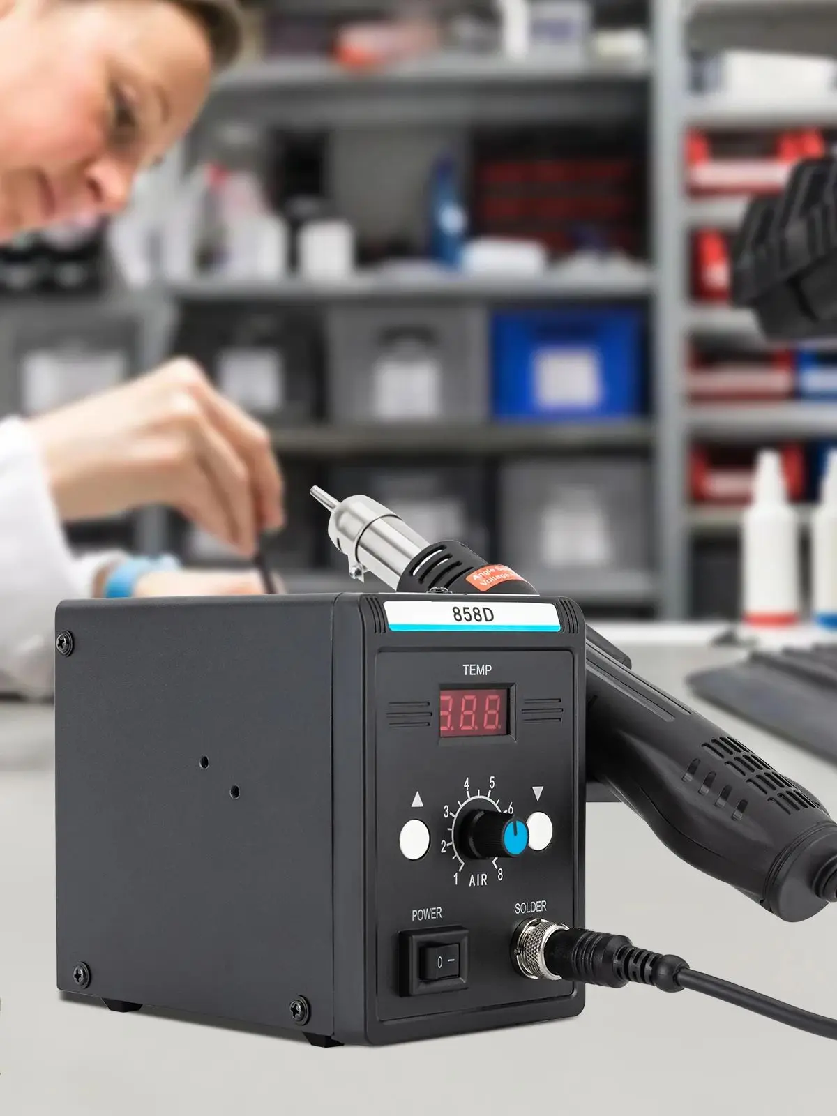 220V Toolour 858D soldeerstation met 100-500 ° C Heteluchtdroger Heteluchtpistoolset ° C/ ℉   Temperatuur LED-scherm - afbeelding 2