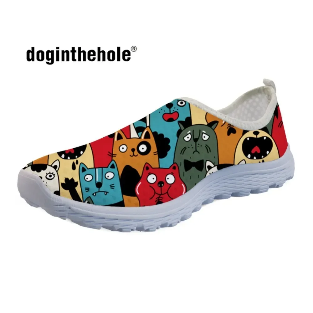 3D Cute Cat Puzzle Pattern Summer Light Mesh Sneakers For Woman Spring Flats Girls Shoes Casual Women Loafers Mujer