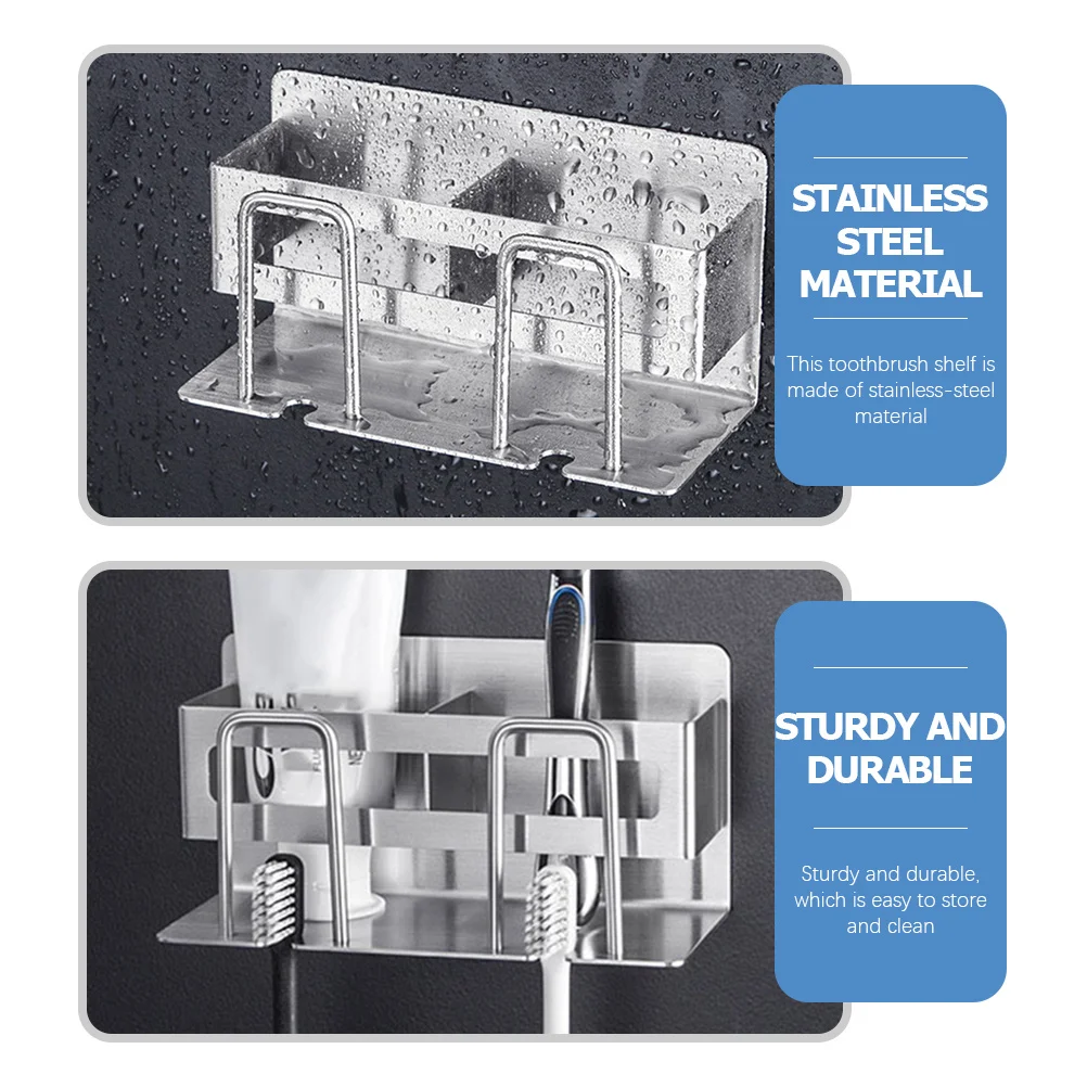

Органайзер для зубных щеток из нержавеющей стали с клейким креплением, подставка для ванной комнаты, держатель для зубных щеток и пасты, аксессуар для хранения в доме