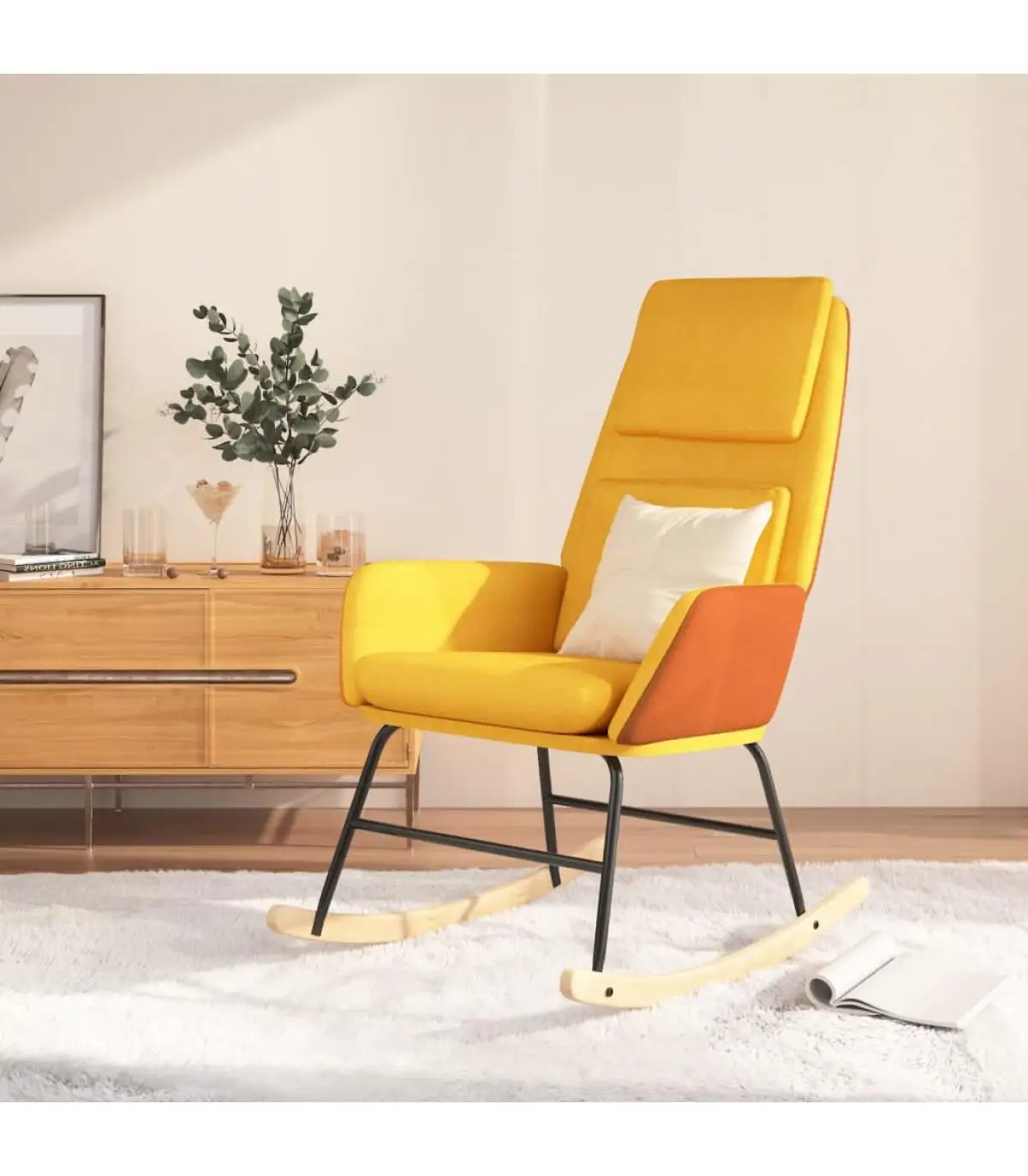 Mustard yellow fabric rocking chair