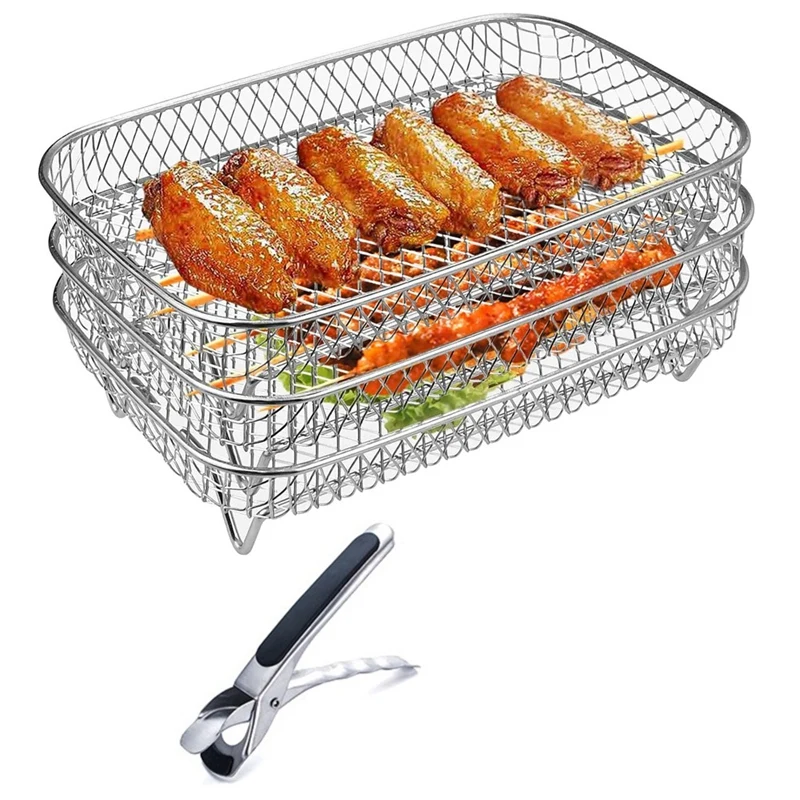 Air Fryer Rack for Ninja Dual Air Fryer, 304 Stainless Steel Three Layer Dehydrator Rack for Baking Roasting