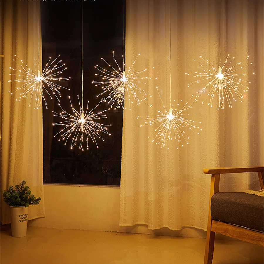 5 Pack 600 LED Connectable Firework Lights Outdoor Copper Wire Sparklers Starburst Lights Holiday Firecracker Fairy String Light