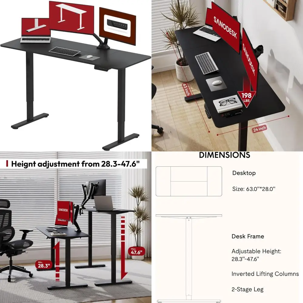Bureau debout électrique réglable en hauteur, 63x28 pouces, poste de travail pour ordinateur de bureau et de maison, bureau assis pour une vie plus saine