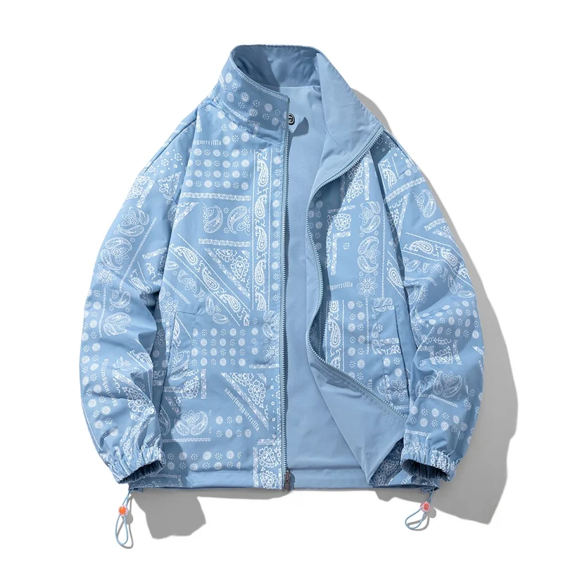 

Men's Casual Double-Sided Wear Jaet Spring Autumn Loose Sle Nut Flower Patterned Outerwear Stand Fit Polyester Fiber