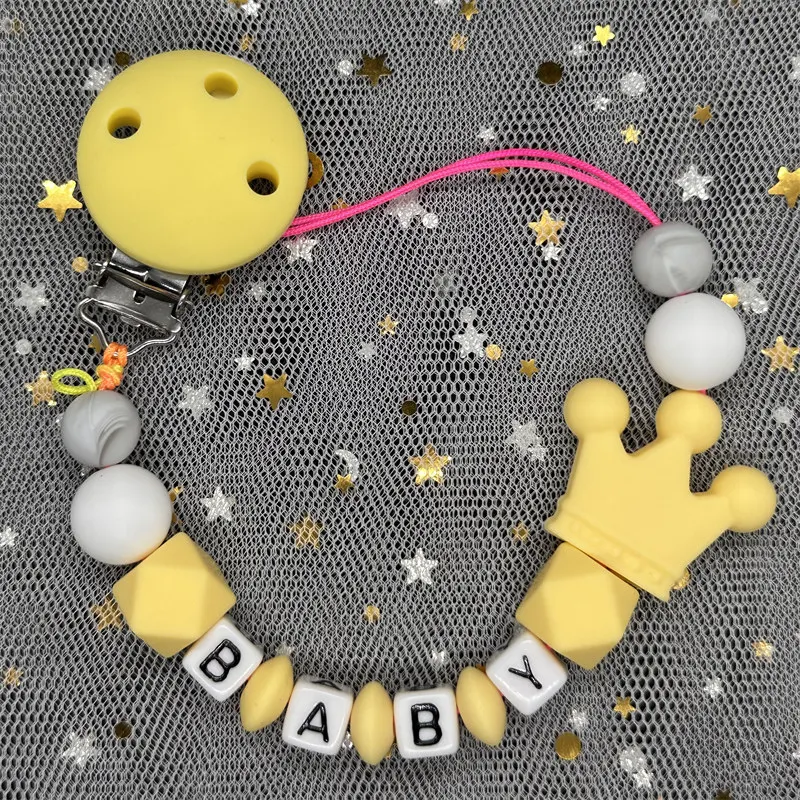 Free Custom Personalized Name Baby Pacifier Clip Chain Silicone Beads Teething Dummy Nipple Holder Clip Newborn Teether Toy Gift