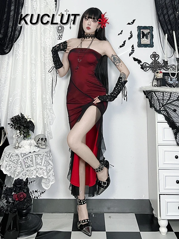 

Gothic One-word Shoulder Pure Desire Ladies Tube Top Dress Slim-fitting Sexy Strapless Dresses for Women 2025 New Summer