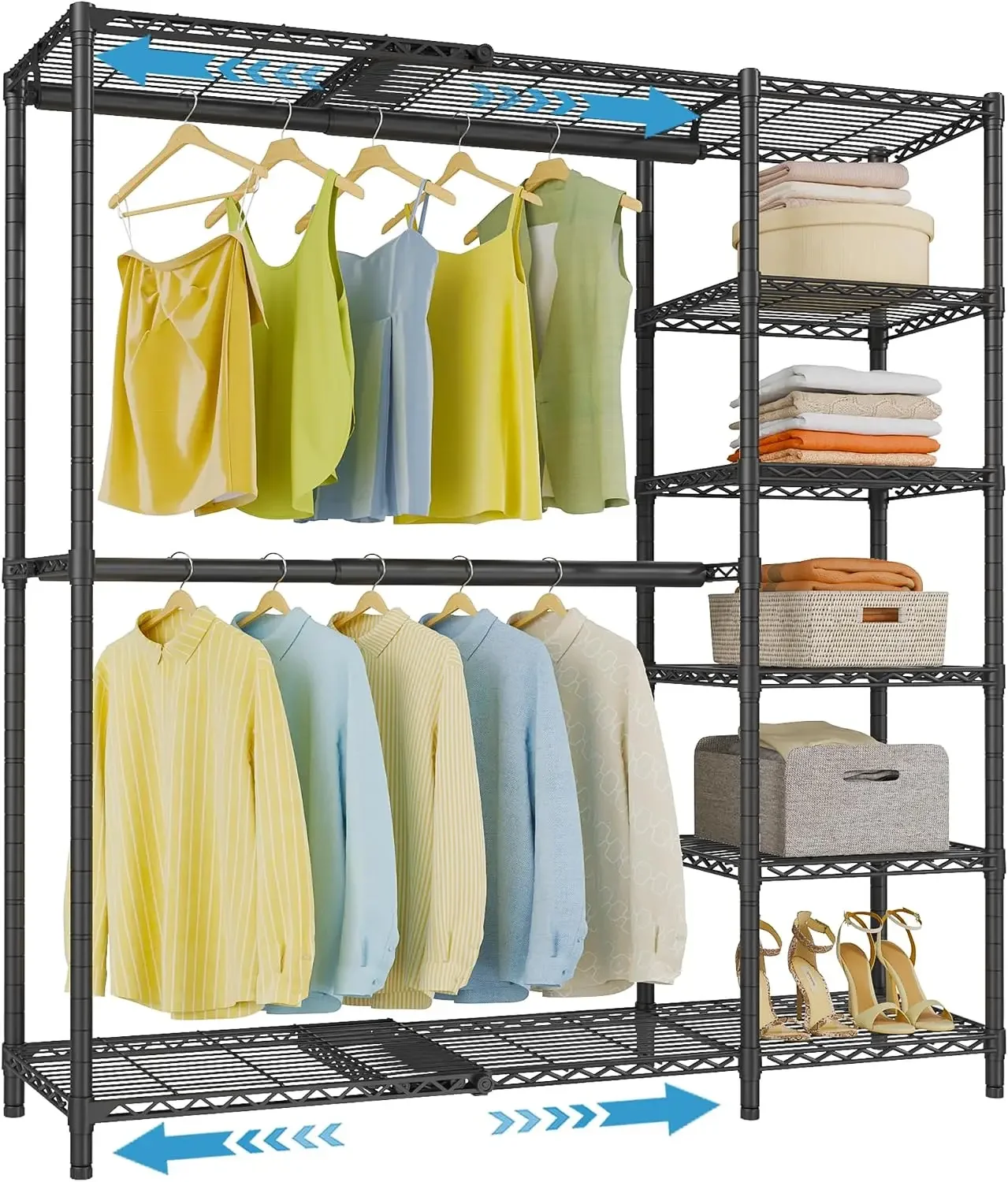Expandable Adjustable Reach-in Storage Organizer, Portable Open Walk-in Garment Rack System Extending 3'3