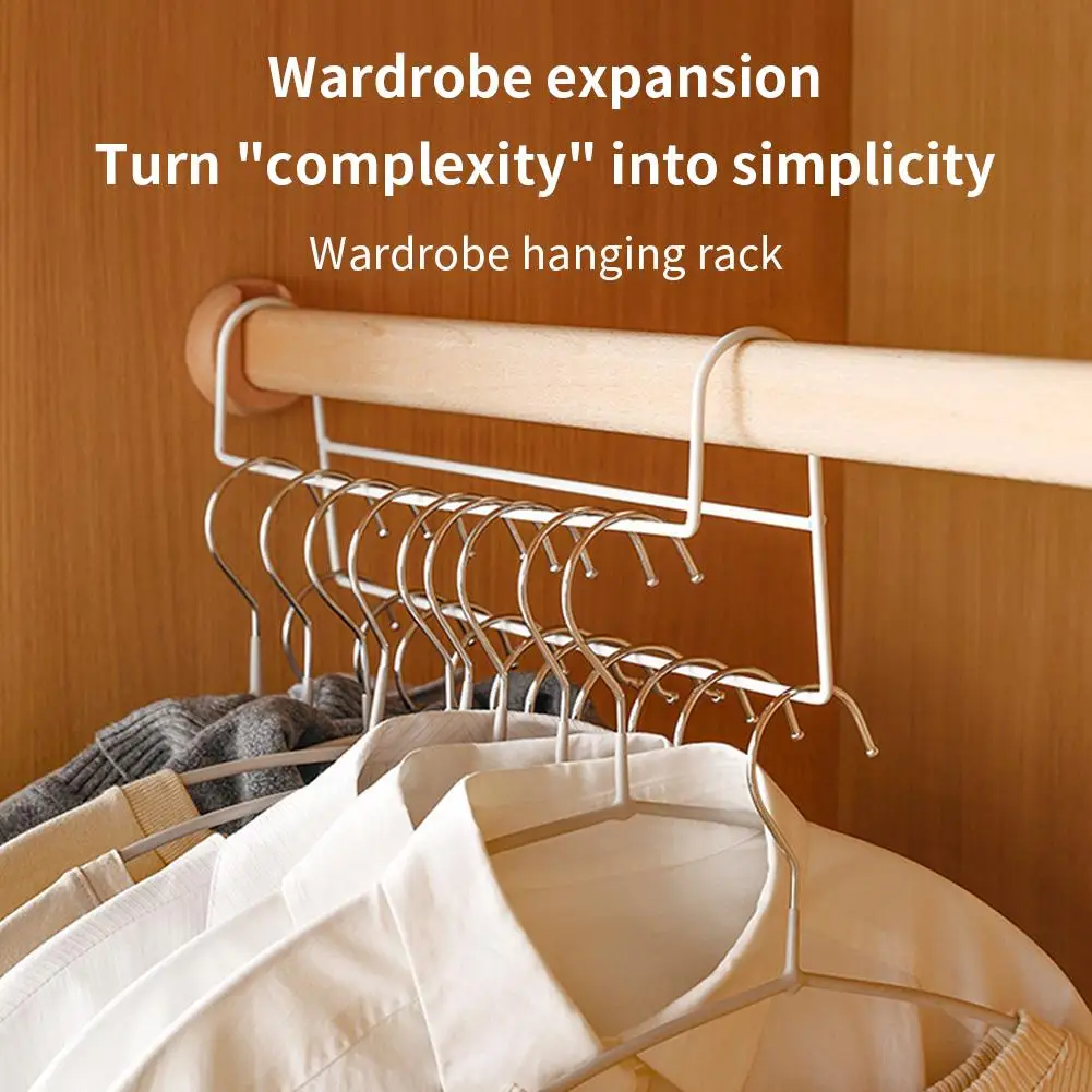 Space Saving Closet Hanger Organizer Metal Iron High Low Staggered Wardrobe Clothes Hanger Rod Multi Function Space Saver Home