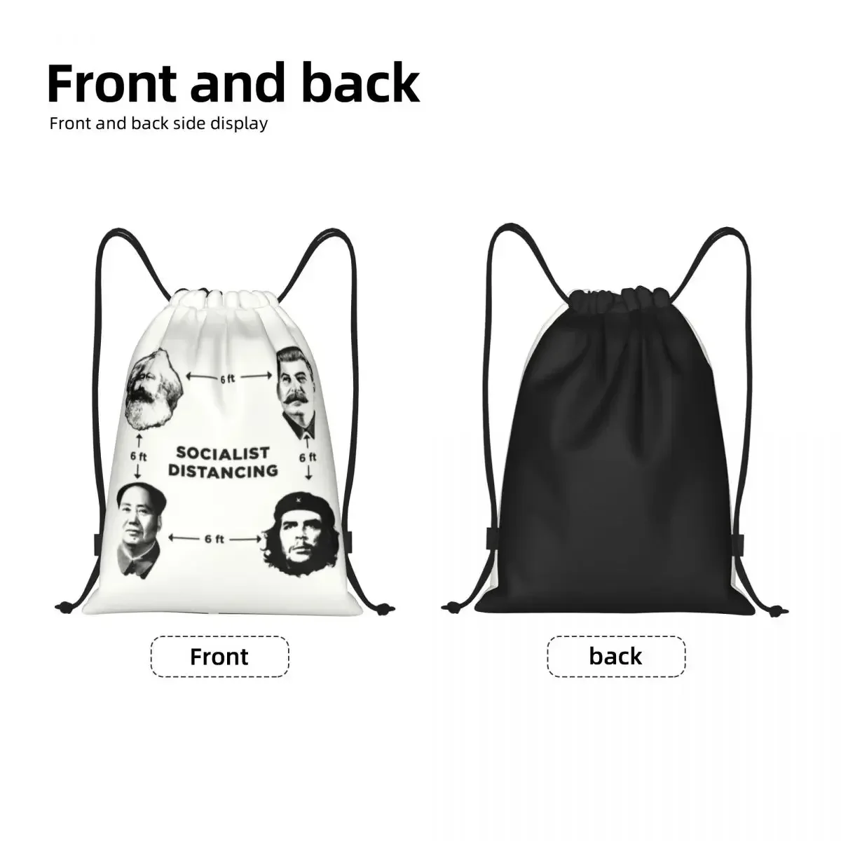 Socialist Distancing Drawstring Backpack Women Sport Gym Sackpack Portable Communism Marx Stalin Mao Guevara Training Bag Sack