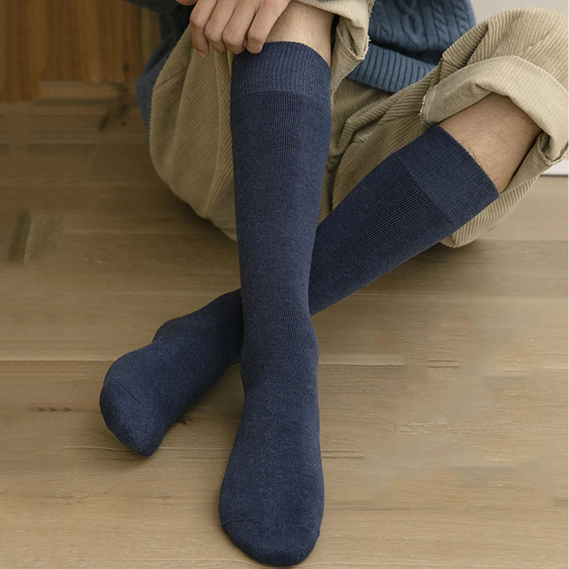 Men‘s Warm Socks Winter Thick Thermal Knee High Long Snow Cold Compression Stockings Leg Cover Calf Black Terry Socks Male