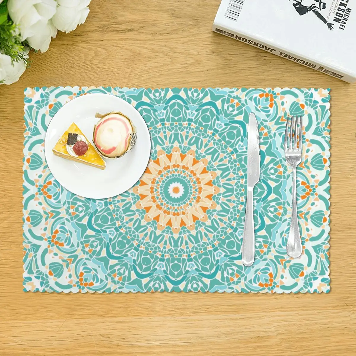 Turquoise Clarity Mandala Placemat Non-Slip Plate Mat for Dining Table Bowl Coaster Home Decor Absorbent Mats