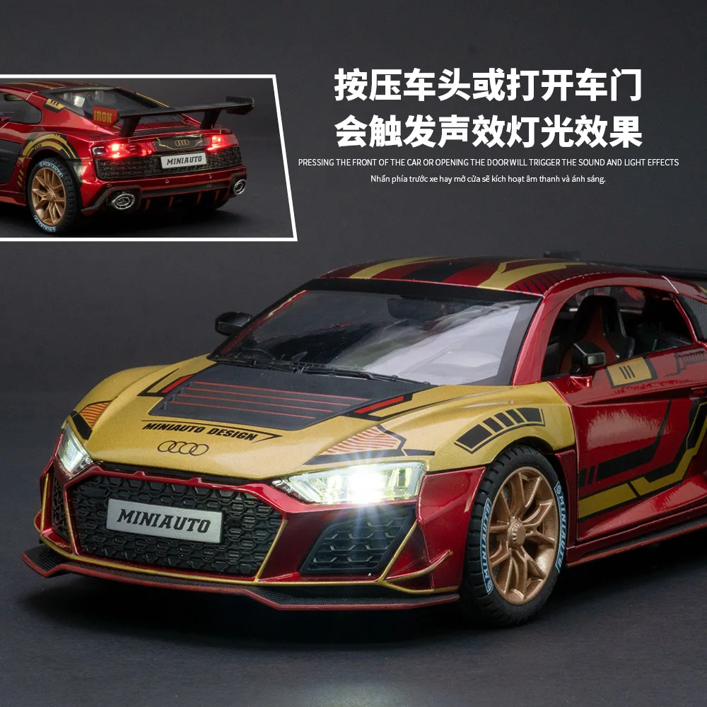 1:24 Audi R8 Track Edition Sports Car Alloy Acousto-Optic Model Doors Open Collectibles Boy Best Gift Furniture For Display F538