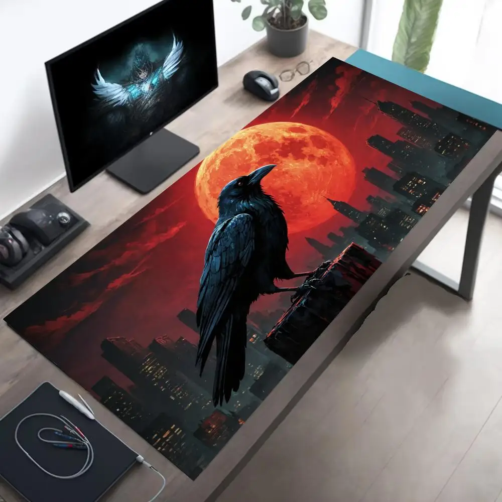 

Коврик для мыши Moonlight Crow, большой игровой коврик для мыши XXL, противоскользящий резиновый настольный коврик, геймерские офисные компьютерные аксессуары, длинные настольные коврики