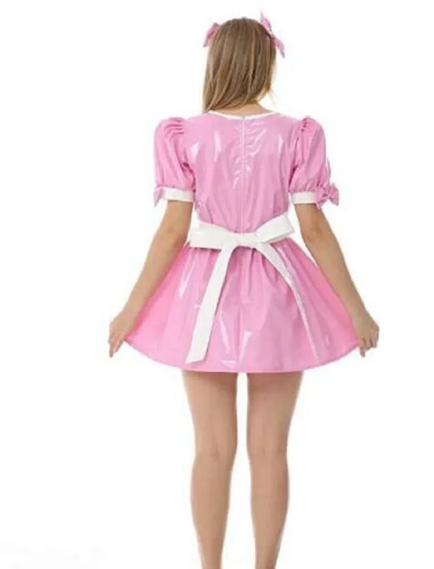 Sexy Sissy PVC Lockable Gothic Vinyl Mini Cute Dress Maid Cosplay Costume Adult Customized (Multicolor) Merry Christmas