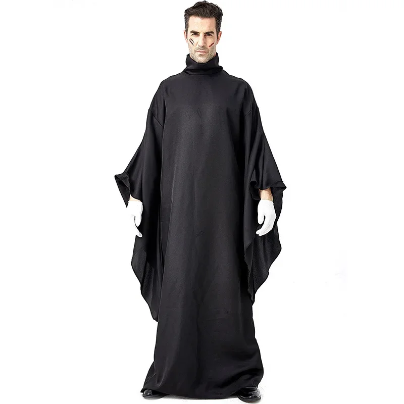 Novo preto robe demônio traje cosplay masculino traje de halloween para adulto carnaval festa diabo terno