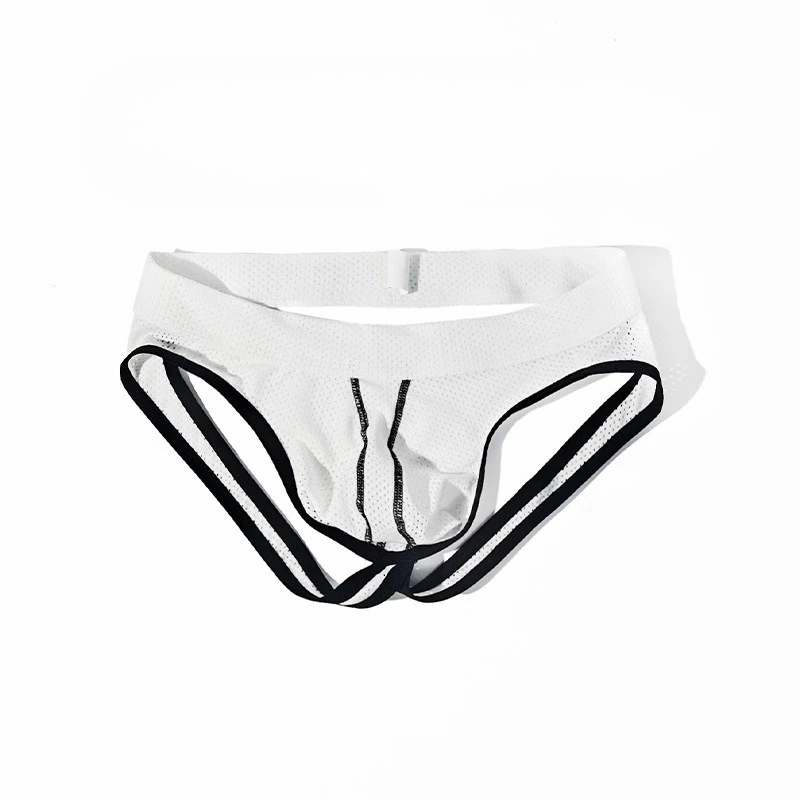 Men's Mesh Jockstrap  Low Rise Breathable Open Back Underwear Sexy Contrast Trim Bikini Thong Youth U Convex Pouch Udnerpants