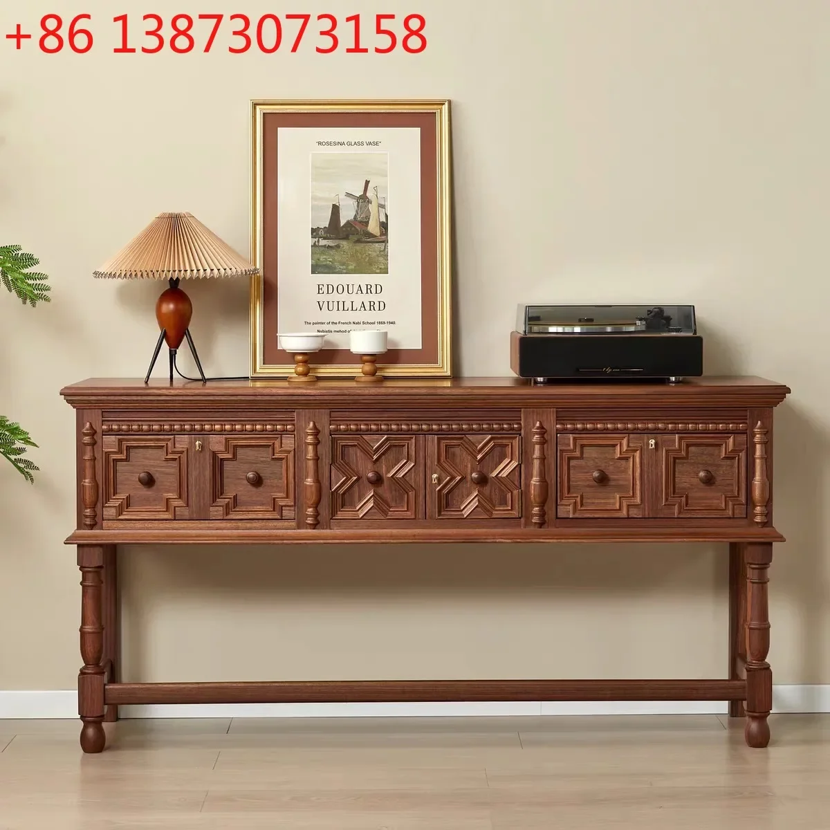 

French retro solid wood porch cabinet, living room carved foyer cabinet decorated against the wall, medium and ancient style hom
