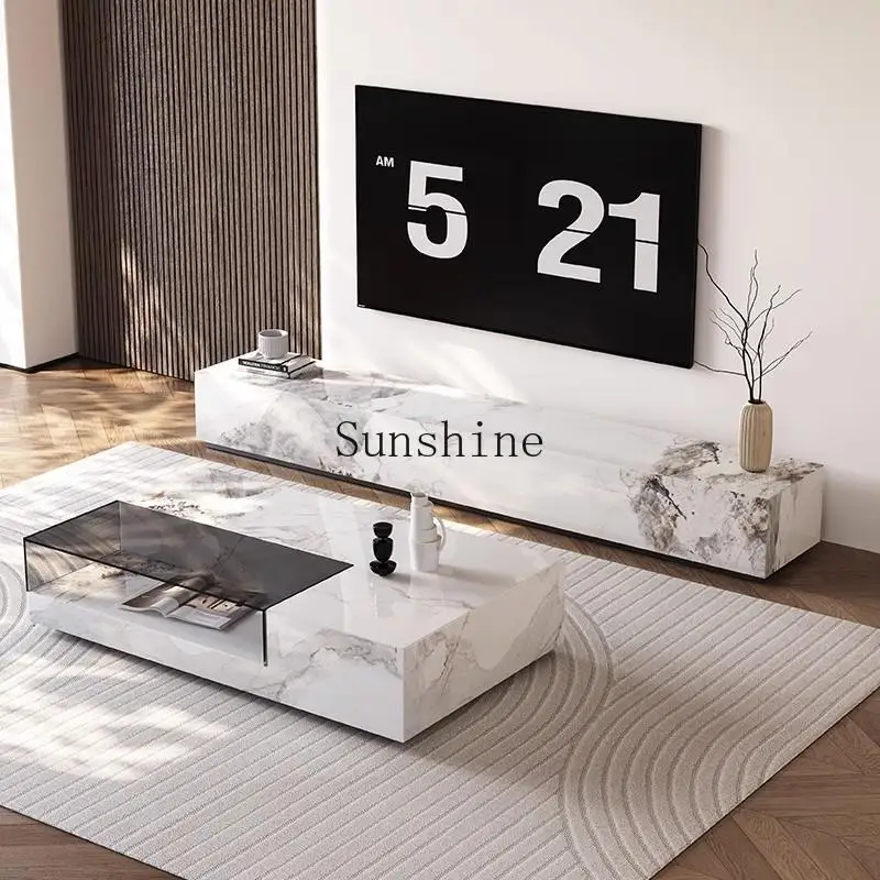 

Minimalist style Italian light luxury rock slab coffee table design modern living room high-end TV cabinet combination