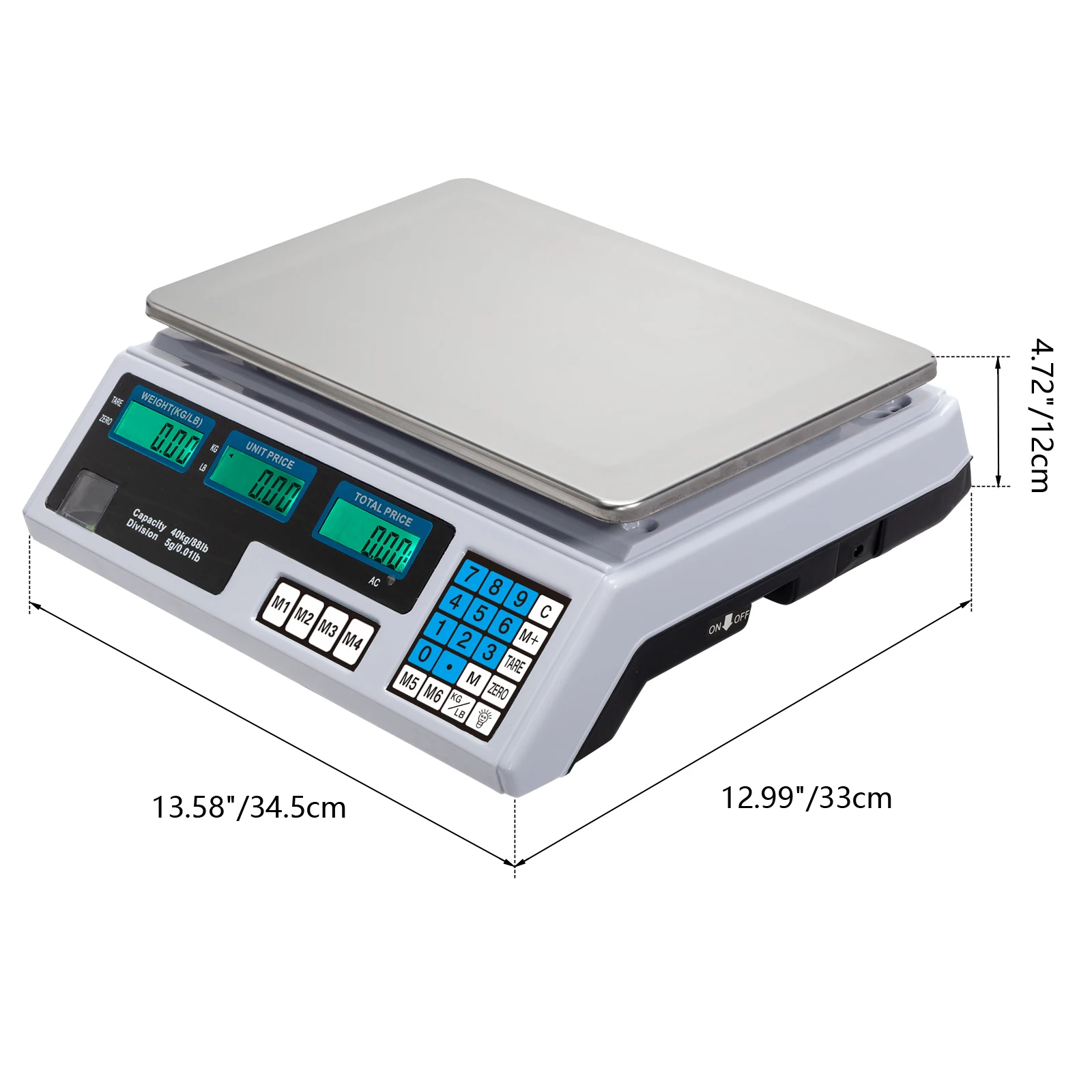 ACS-30 40kg/5g Digital Price Computing Scale for Vegetable US Plug Silver & White